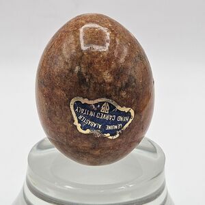 Brown Stone Alabaster Egg Hand-carved in Italy Vintage with Tag
